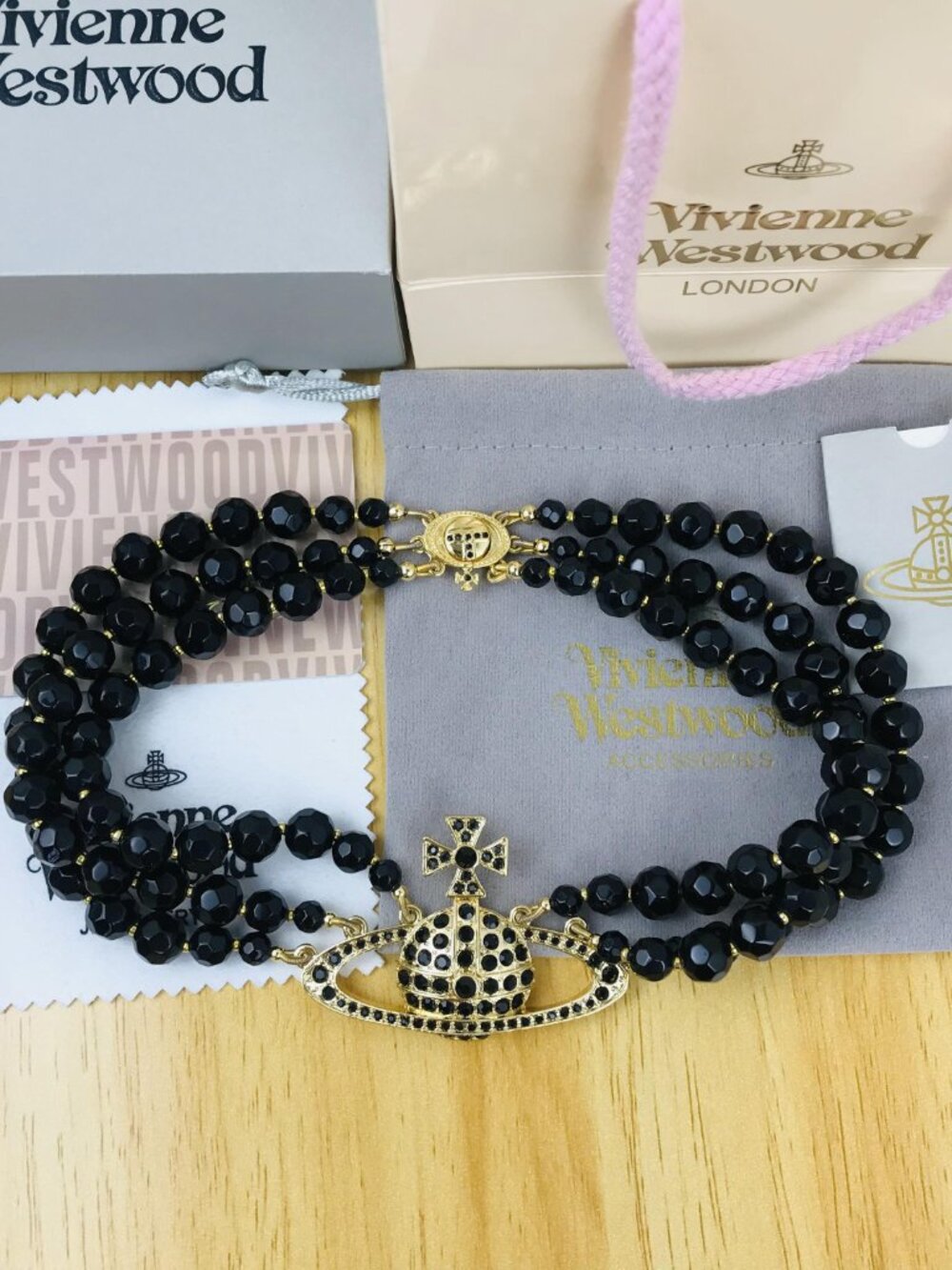 Vivienne Westwood Three Row Pearl Bas Relief Choker in Black (Brand New)
